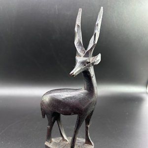 7.5" Hand Carved Dark Wooden Impala Figure Table Mantle Shelf Decor Accent